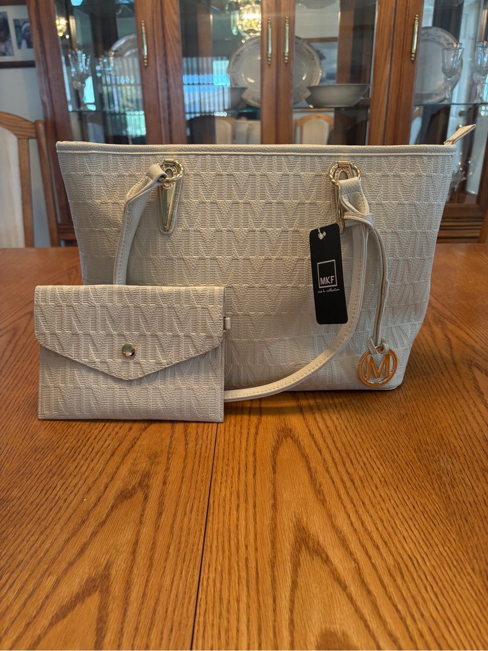 MKF Collection Mia K Cream Vegan Leather Tote bag with Matching Wallet NWT